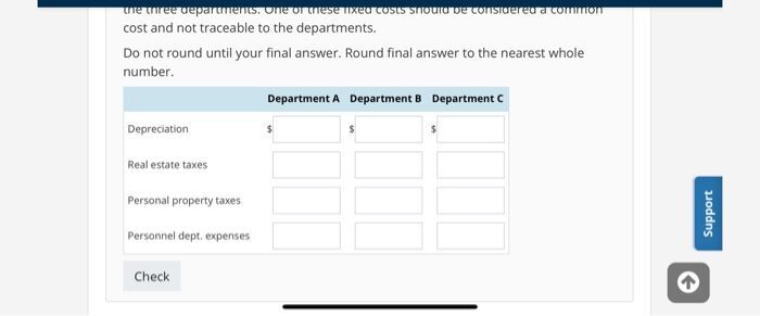 Department cost allocation table with expenses.