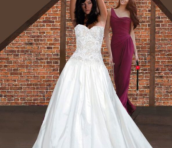 Bride in white gown with wrists bound