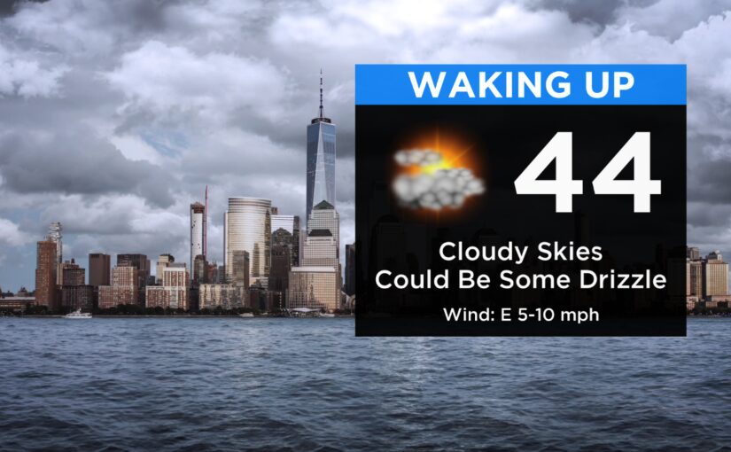 New York skyline with morning weather forecast