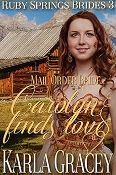 Smiling woman in period dress by log cabin