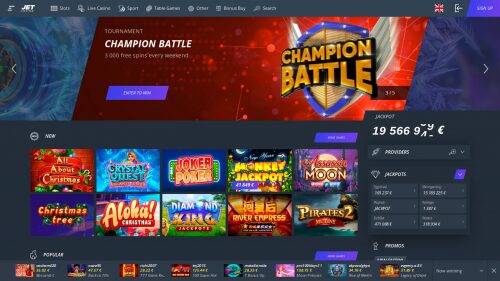 Online casino homepage showing slot game thumbnails