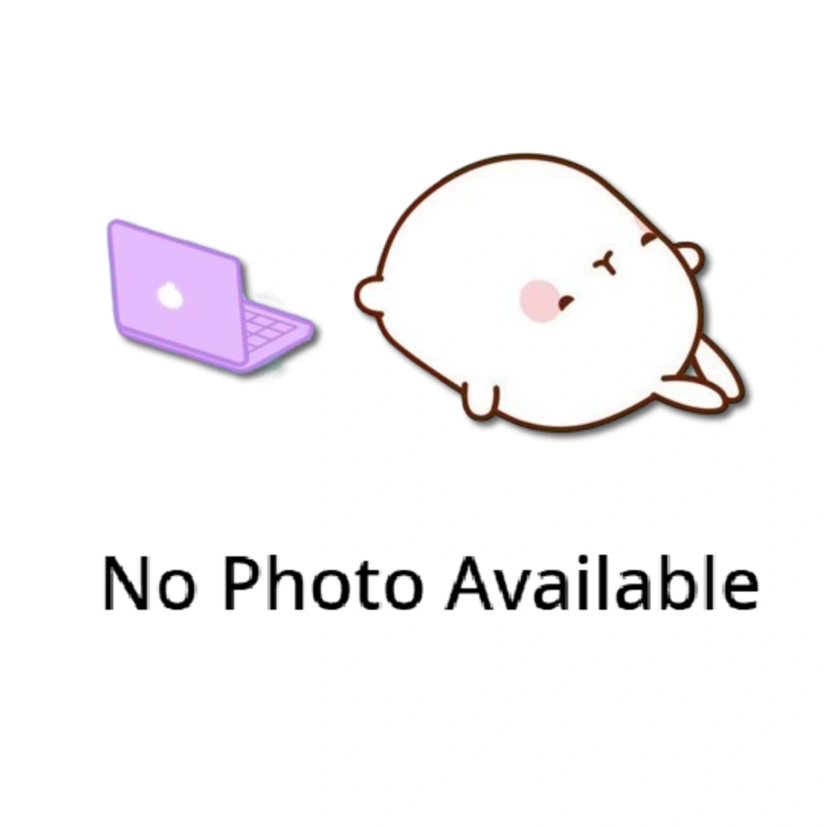 Cartoon character beside laptop, no photo available