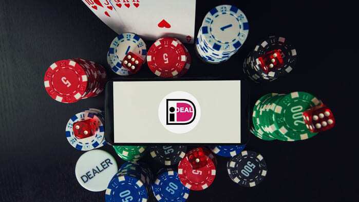 Casino chips, dice, playing cards, iDEAL logo